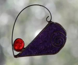 ROYAL PURPLE & RED HEART Handmade Stained Glass SUNCATCHER WEDDING FAVORS & GIFT - Bild 1 von 24