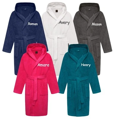 HOME N LIVING Personalised Children's Hooded Towelling Bathrobe Kids Dressing Gown Age 2-14 Y