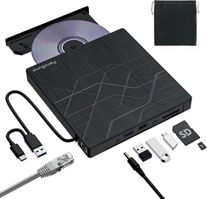 Super External CD DVD Drive, with Ethernet Adapter, 3 USB and 2 TF/SD Card Ports - Afbeelding 1 van 9