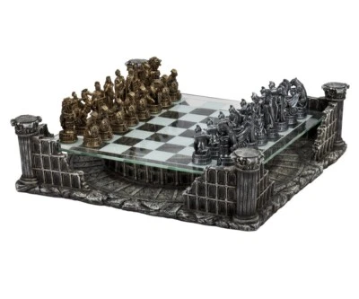 Roman Gladiators Chess Game Set Colosseum Chessboard Platform Metal Pewter - Image 1 of 3