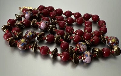 Stunning 26” Venetian Murano Red Wedding Cake Red Glass Bead Necklace - Image 1 of 4
