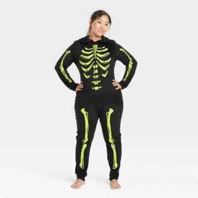 🆕🎃 Hyde And Eek Woman's Halloween Skeleton glow in the dark 1 piece Pajama XL - Image 1 of 4