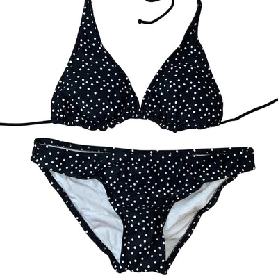 Bikini Lab Blanco y Negro Lunares Triángulo Tanga Bikini, Talla M, ¡NUEVO CON ETIQUETAS! Foto 1 de 4