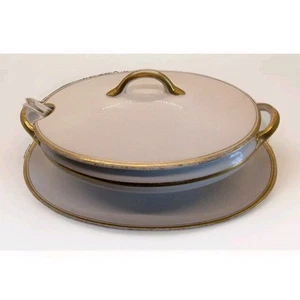 Noritake Waverly China Covered Gravy Boat & Attached Plate Flea Bite on Cover - Picture 1 of 6