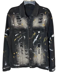 Chaqueta Damati Art to Wear Talla XL Piedra y Salpicaduras Denim Graffiti Botón Delantero - Imagen 1 de 6