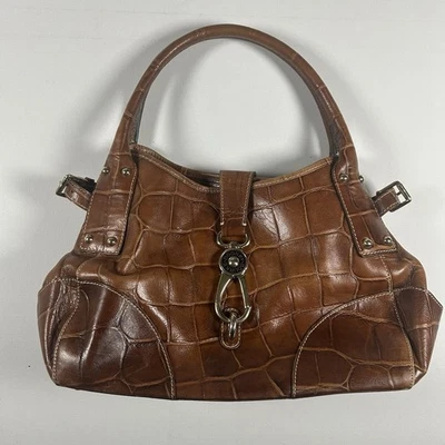 Bolso Hobo Dooney & Bourke Marrón Croco Cuero Repujado Logo Bloqueo De Colección Foto 1 de 4