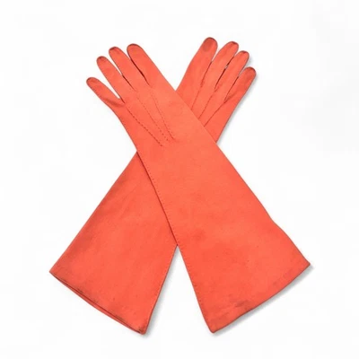 Vintage Kayser Coral Gloves Size 7 Mid-Length 1950s Fabric Nylon Pin-Up Gloves - Image 1 of 4