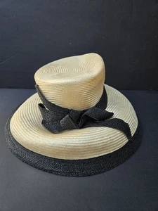 NWT Marina Killery Couture Straw Hat  Black Bow & Trim Derby  NY London - Picture 1 of 10
