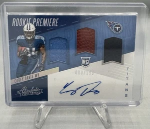 Parche triple autógrafo Corey Davis 2017 Absolute Rookie Premiere/199 RPA automático - Imagen 1 de 2