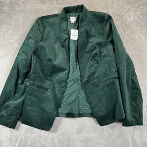 J Crew Womens Size 10 Green Velvet Broadway No Button Blazer Jacket NWT AG877 - Picture 1 of 6