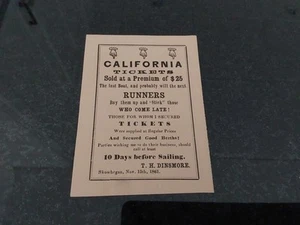 1861 CA California Sailing Advertisement Broadside Skowhegan ME TH Dinsmore - Picture 1 of 2