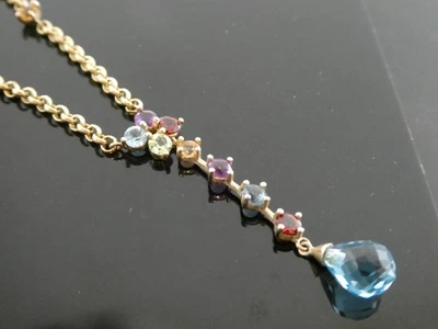 Vintage 10k Yellow Gold Topaz Garnet Citrine Gemstone Chain Necklace 16.5" - Image 1 of 4