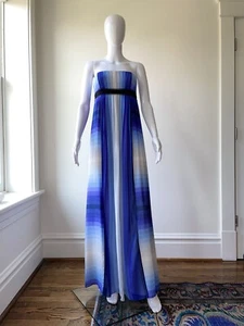 NWT S BCBG Blue Striped Ombré Maxi Dress Silk Size 4 Tags Attached - Picture 1 of 16