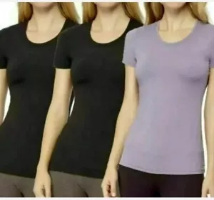 NEW 32 Degrees Cool Women’s Short Sleeve 3 Pack Wicking Tees XL Black Purple - Picture 1 of 5