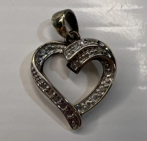 Ciondolo Charm Retrò Argento Sterling 925 Placcato Oro Zirconi Pavè Cuore Girocollo - Foto 1 di 7