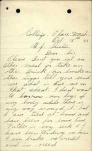 1893 College Place Washington (WA) Letter To: M. J. Shields From: G. E. Stiles - Picture 1 of 2