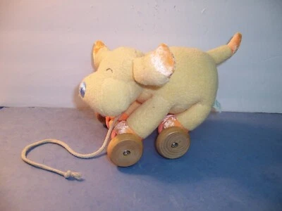 Carter's Emu Namae 2000 желтый оранжевый плюшевый щенок собака на колесах тянуть игрушка - трудно найти - Изображение 1 из 4