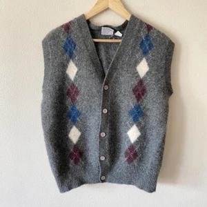 Vintage JB Britton Argyle Wool Shetland Vest Button Up  - Picture 1 of 4