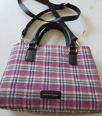 NANETTE LEPORE, PINK PLAID FABRIC CROSSBODY HANDBAG, 11" X 8" X 4" - Image 1 of 4