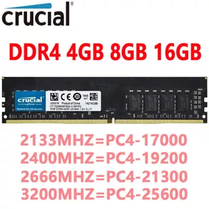 Crucial DDR4 RAM 4GB 8GB 16GB 2133 2400 2666Mhz 3200MHz DIMM Memory Desktop RAM - Picture 1 of 7
