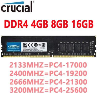Crucial DDR4 RAM 4GB 8GB 16GB 2133 2400 2666Mhz 3200MHz DIMM Memory Desktop RAM - Image 1 of 4