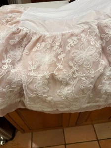 The Peanutshell Pink Crib 2 LAYER DUST RUFFLE SATINY PINK AND EMBROIDERED LACE - Picture 1 of 6