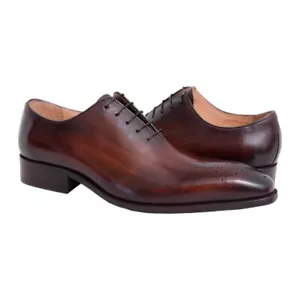 Zapatos de vestir de cuero Oxford de corte completo marrón castaño Carrucci para hombre - Imagen 1 de 5