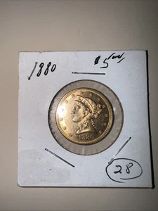 1880 Gold US $5 Liberty Head Half Eagle Coin, Uncirculated - Picture 1 of 2