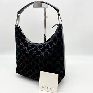 Bolso de Mano Gucci Patrón GG Negro Gamuza Cuero 000 0602 Y2K Hobo Bolso Auténtico - Imagen 1 de 21