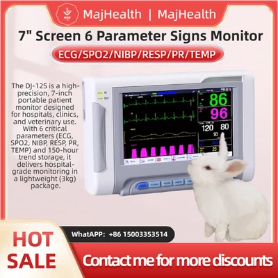 6Parameter Signs Monitor with 7" Screen-ECG, NIBP, SPO2, RESP, PR, TEMP-Porpable - Image 1 of 4
