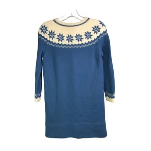 Vintage Girls Sweater Dress Blue White Hand Knit Long Sleeve Button Classic - Picture 1 of 7