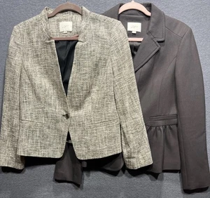 Lote de 2 Blazer Ann Taylor Loft Mujer Pequeño Tweed Talla 10P/10 Marfil/Marrón - Imagen 1 de 16