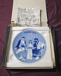 Vintage 1976 Julen Porsgrund Norway Cobalt Christmas Plate Jesus Temple W/Box - Picture 1 of 4