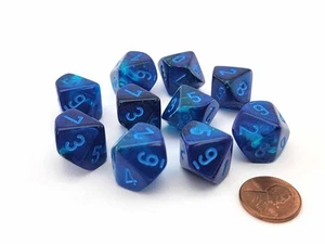 Juego de 10 dados Chessex Luminary Gemini D10 - azul-azul con números azul claro - Imagen 1 de 2