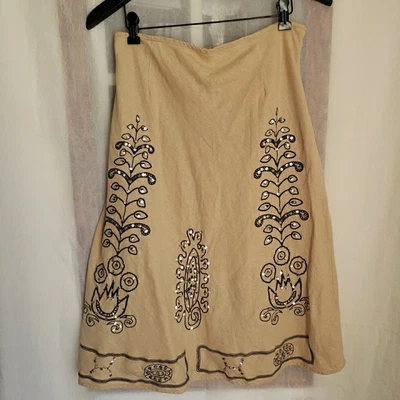 Юбка Carole Little Flared трапециевидная бежевая льняная смесь с подкладкой блестками вышивка размер 8 - Изображение 1 из 4