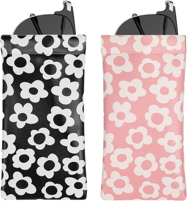 2件装大号柔软聚氨脂合成革眼镜盒带清洁布男式女式 — 第 1/4 张图片