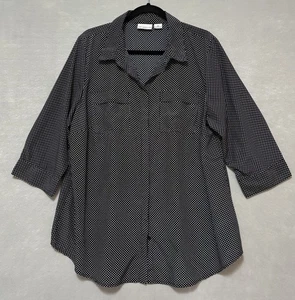 Blusa Liz Claiborne Negra Blanca Lunares Manga 3/4 Cuello Botón Puños Talla 2X - Imagen 1 de 7