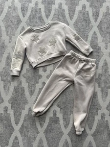 Btween Star Tan Neutral 2 Piece Sweat Suit Set Girls Size 6 Small Cropped Top - Picture 1 of 6