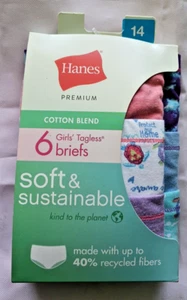 Hanes Girls Size 14 Underwear Premium Cotton Blend Briefs Multi Color, 6 Pack - Picture 1 of 3