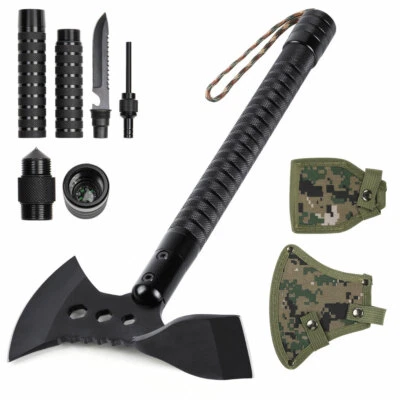 Survival Hatchet Hiking Camping Axe & Adze Multi-tool 17.7" Sheath Portable