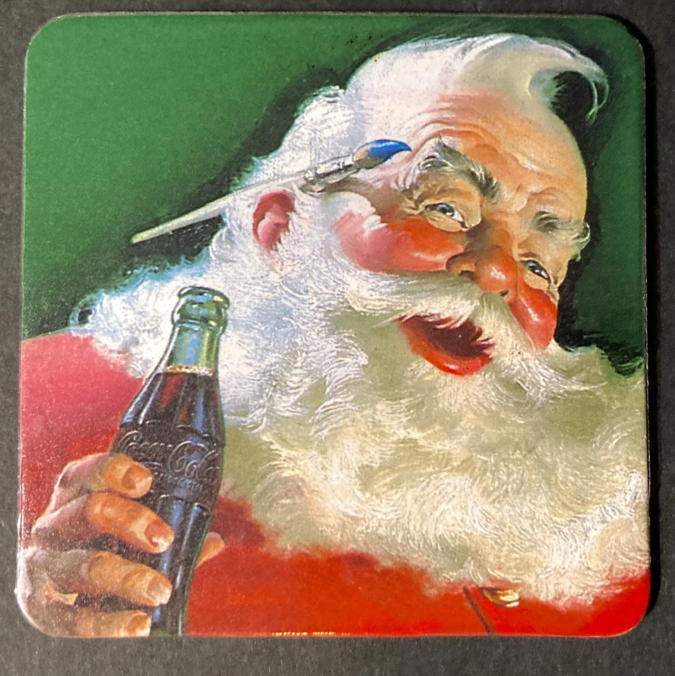 4 Vintage 2000 Coke Coca-Cola Santa Christmas Coaster Wood Cork Set Art - Image 1 of 1