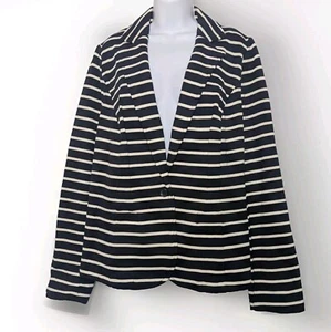 Lane Bryant Black White Striped Jacket Blazer 1 Button Pocket V Plus Size 16 - Picture 1 of 7