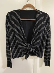METALICUS Black Grey striped tie front cardi-One Size/as new - Picture 1 of 5
