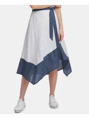 NUEVO CON ETIQUETAS DKNY Mujer Blanco Azul Dobladillo Asimétrico Rayas Debajo de la Rodilla Falda 4 Foto 1 de 4