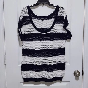 Torrid Women’s 2X Navy White Stripe Open Knit Short Sleeve Sweater Nautical - Picture 1 of 5