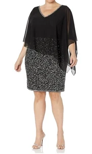 NWT J Kara 16W Plus Size Caplet Short Black Cocktail Beaded Dress - Picture 1 of 6