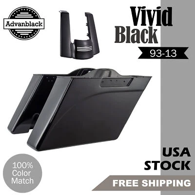 No Cutout Vivid Black Stretched Saddlebags Rear Fender Extension F/ 93-13 Harley - Image 1 of 4
