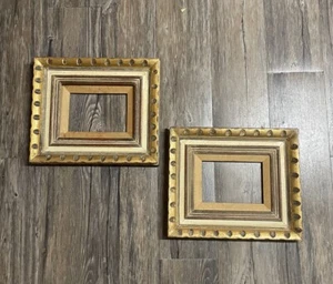VTG/ATQ Spanish Baroque Ornate Wood Carved Art Frames 5x7 Gold Gilded Linen Line - Picture 1 of 16