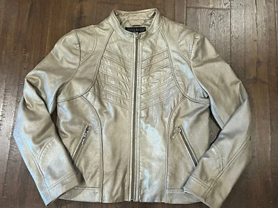 Chaqueta Bernardo Design Mujer 100% Cuero Dorado Metálico Talla Grande Foto 1 de 4