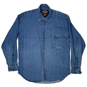 Harley Davidson Denim Jean Shirt Men's Medium Blue L/S Button Down Pocket Biker - Picture 1 of 15